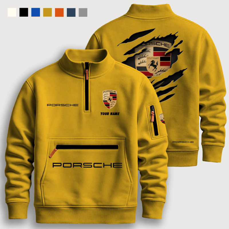 Half-zip stand-up collar fleece-lined sweatshirt