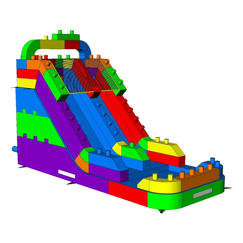 Rainbow Building Block Three-Track Inflatable Slide