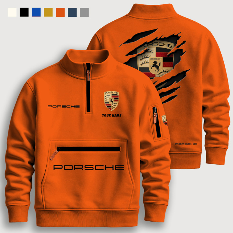 Half-zip stand-up collar fleece-lined sweatshirt