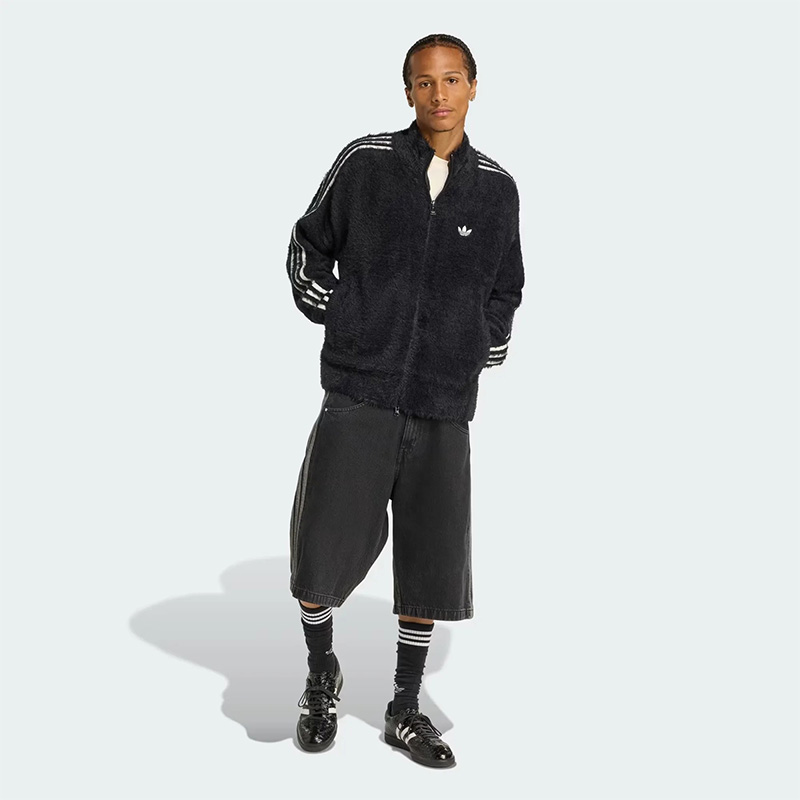 Plush striped zip-up jacket