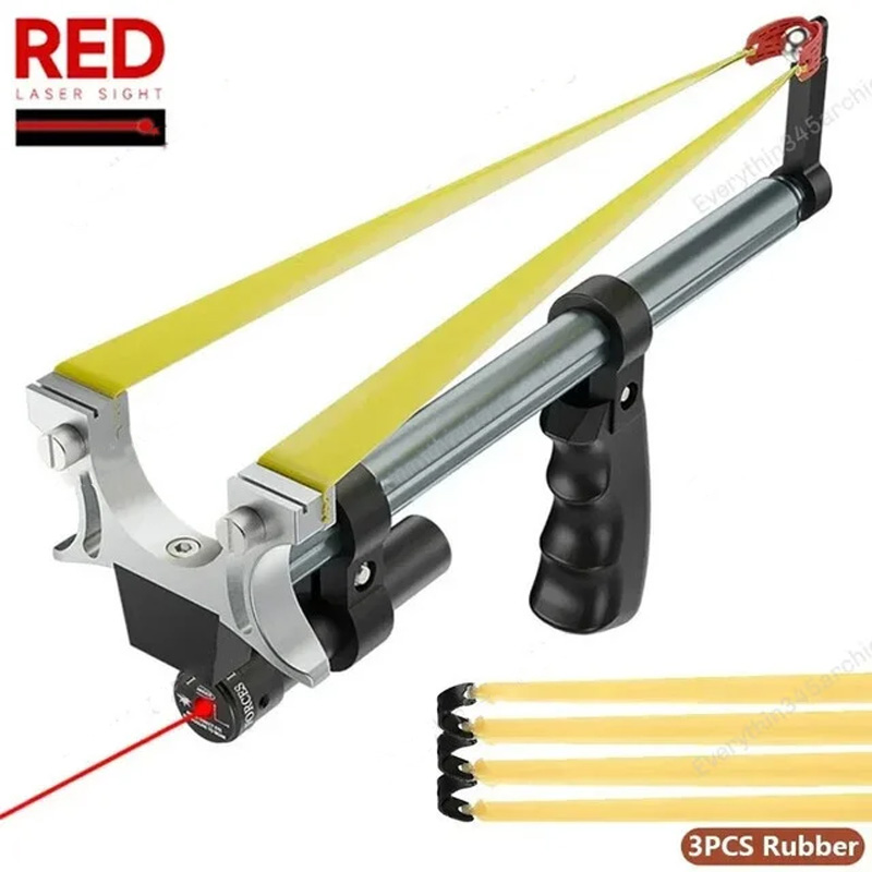 Laser-aimed telescopic slingshot