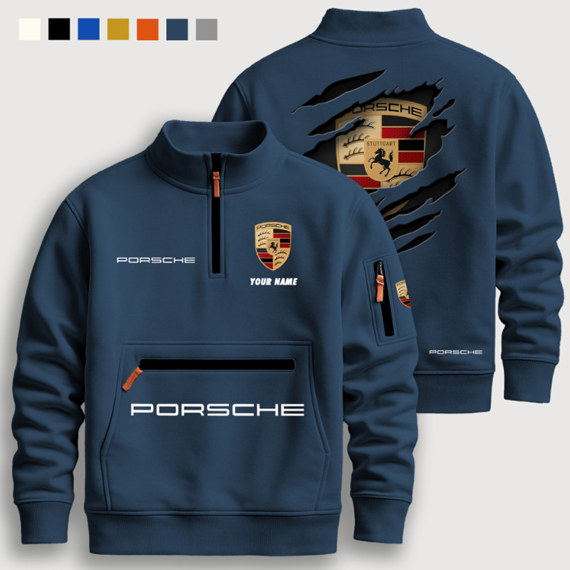 Half-zip stand-up collar fleece-lined sweatshirt