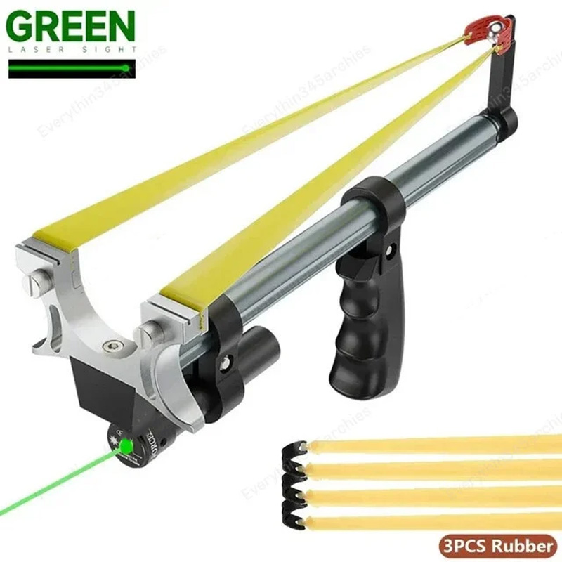 Laser-aimed telescopic slingshot
