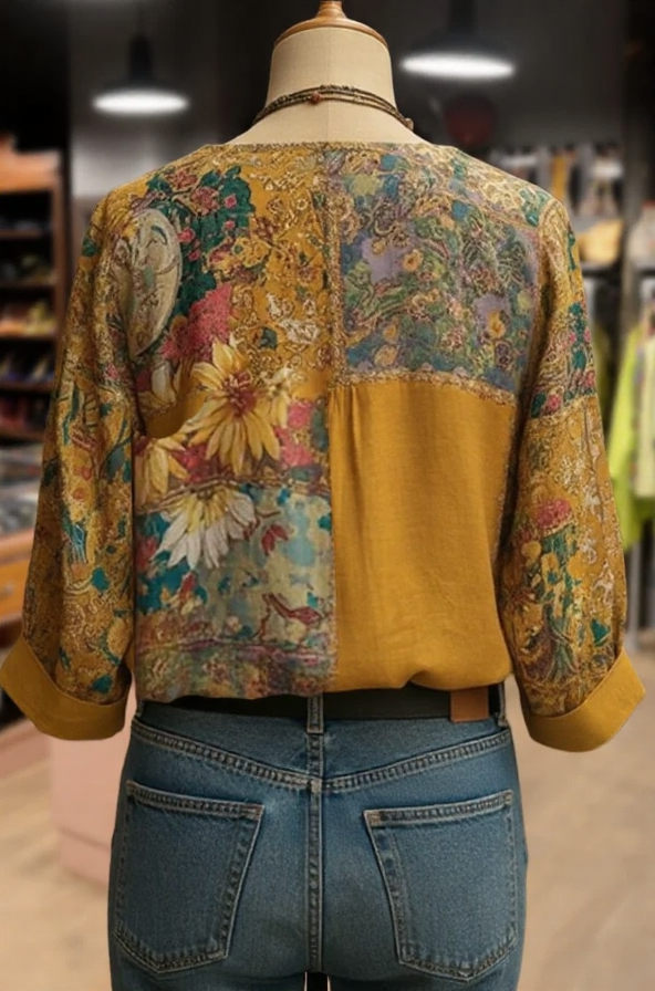 Boho Flower Print V-Neck Blouse