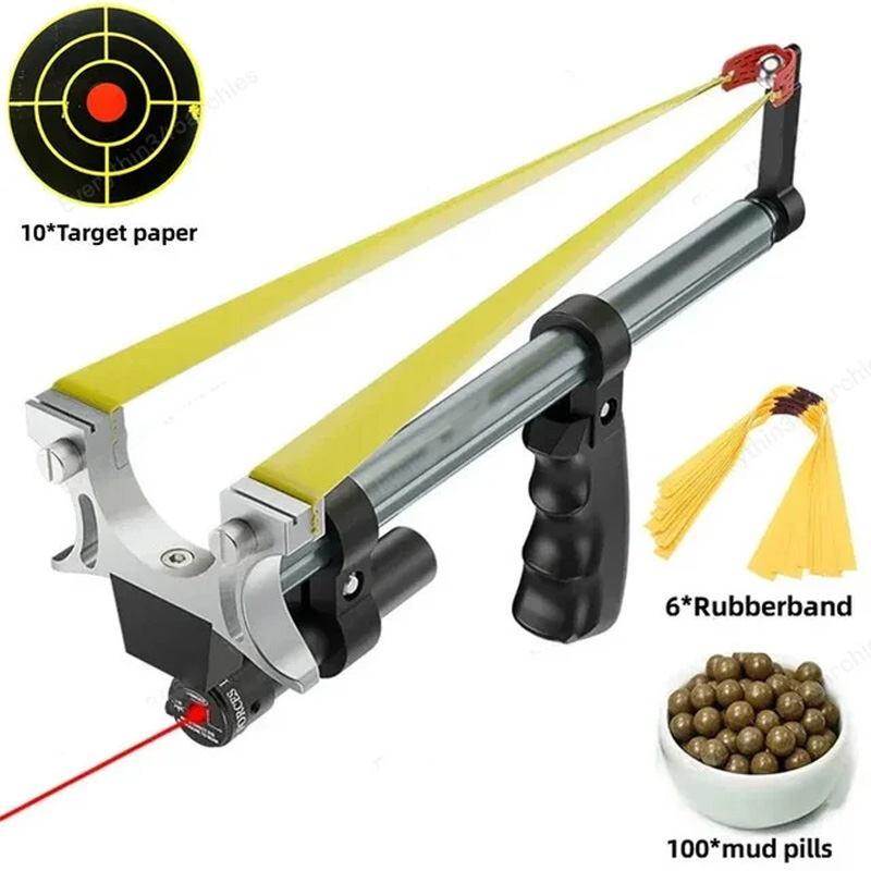 Laser-aimed telescopic slingshot
