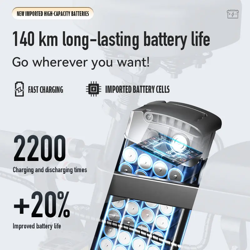 Adult Electric Folding Bicycle — Range of up to 100 km.