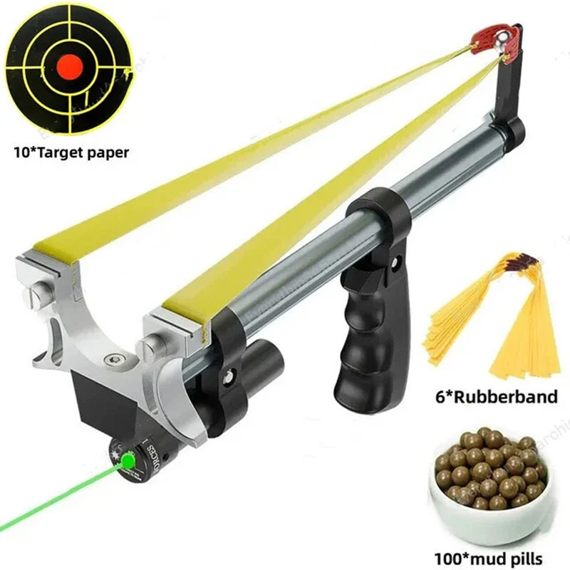 Laser-aimed telescopic slingshot
