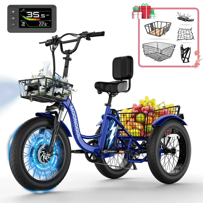 MOONCOOL TK1 Adult Fat Tire Electric Tricycle, 20-inch x 4-inch Fat Tire Electric Tricycle