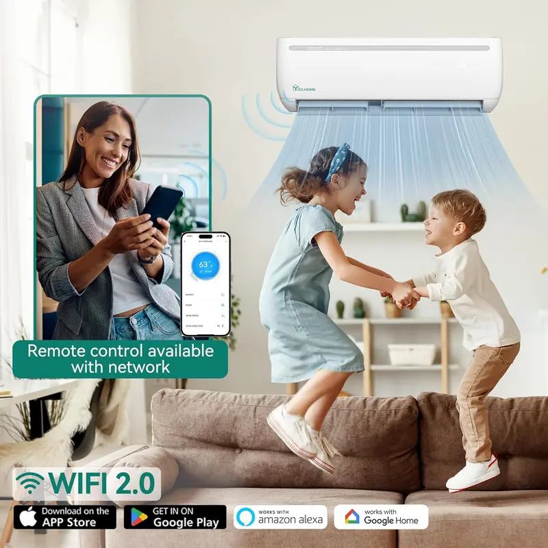 Supports Wi-Fi, Energy Efficiency Ratio 19/20 SEER2, 115V Inverter Ductless Air Conditioner