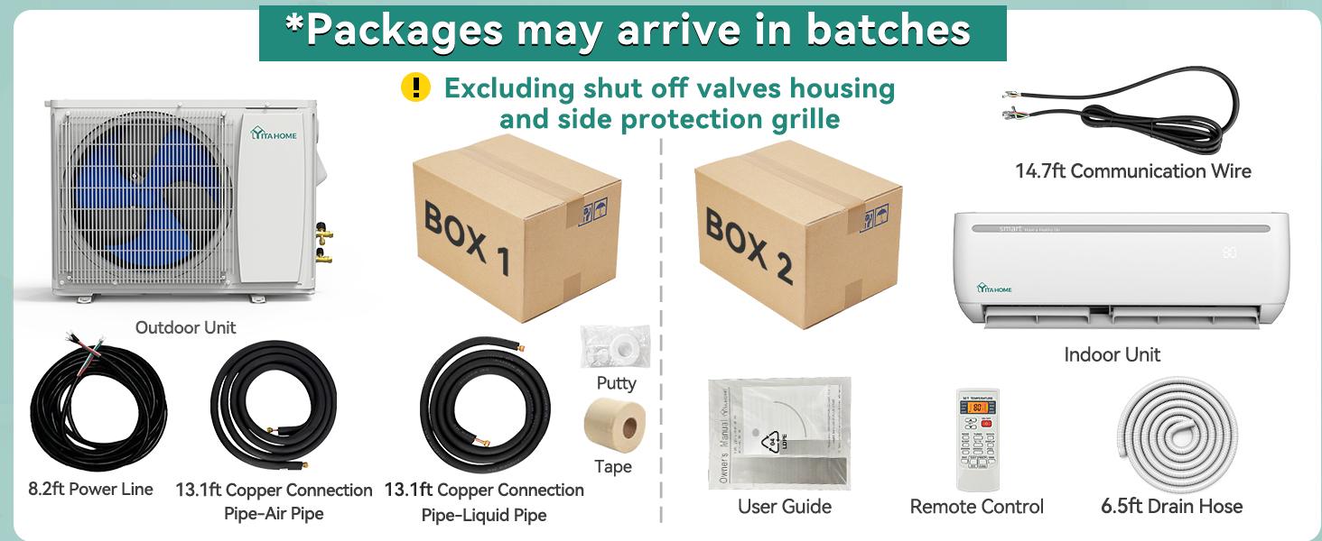 YITAHOME 9000/12000 BTU Mini Split Air Conditioner Heat Pump System, Wifi Enabled 19/20 SEER2 115V Inverter Ductless AC Cool Up to 450/750 Sq. Ft, Compatible with Alexa, Complete Installation Kit, White