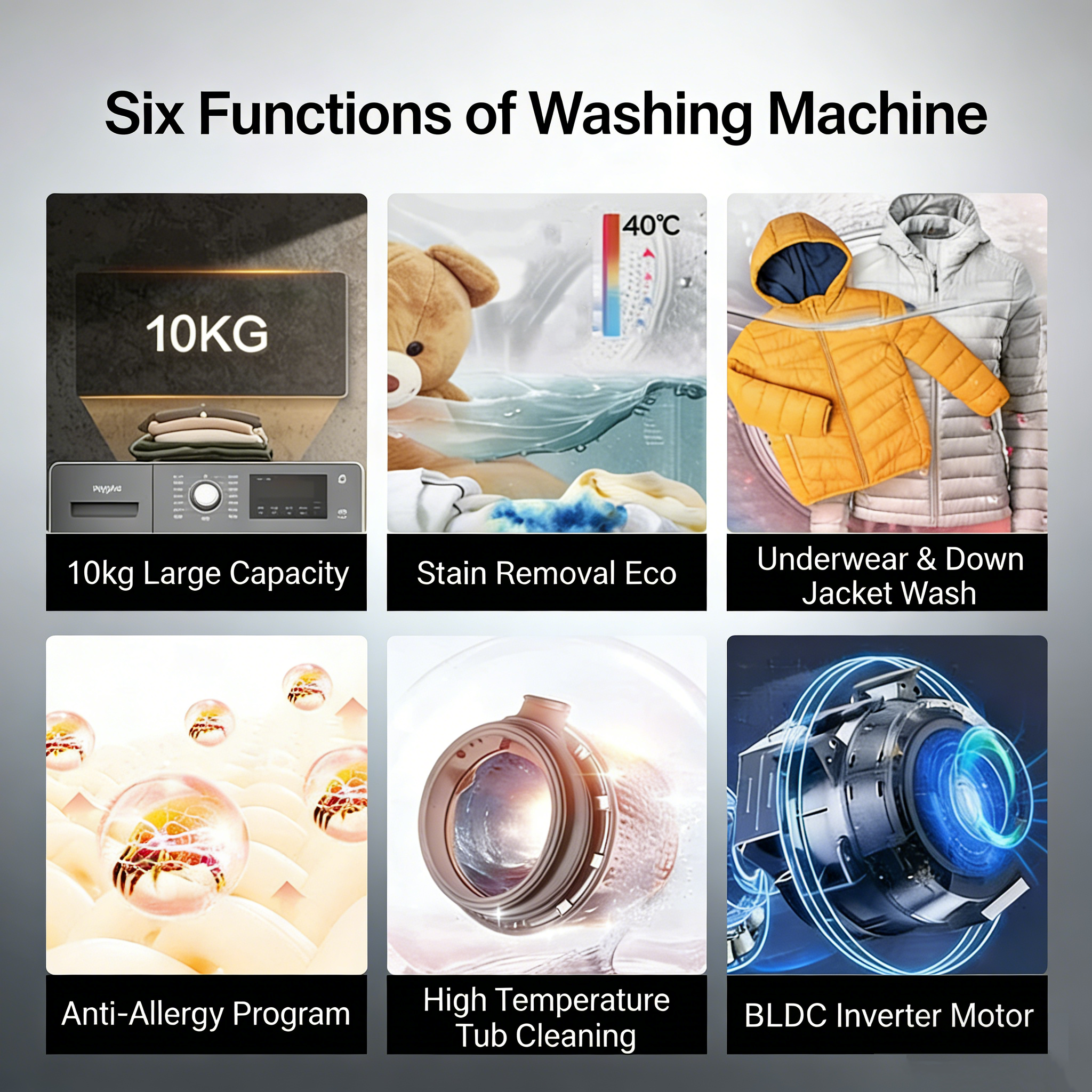 10KG Fully Automatic Inverter Washing Machine with Sterilization and Mite Removal at High Temperature