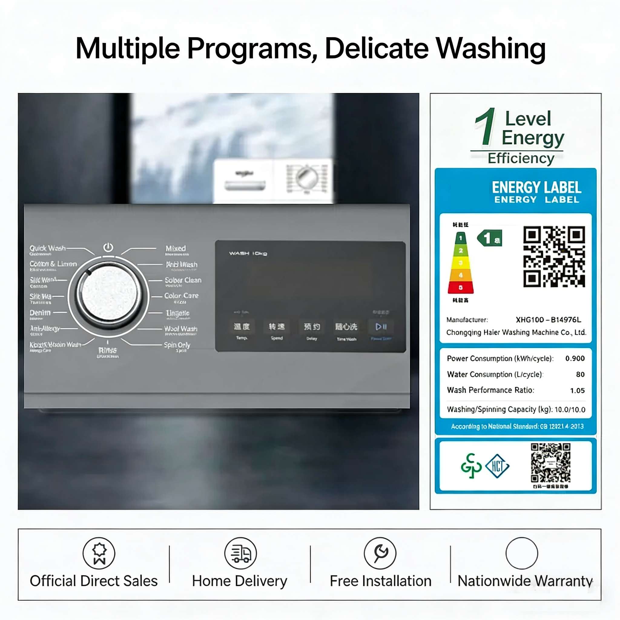 10KG Fully Automatic Inverter Washing Machine with Sterilization and Mite Removal at High Temperature