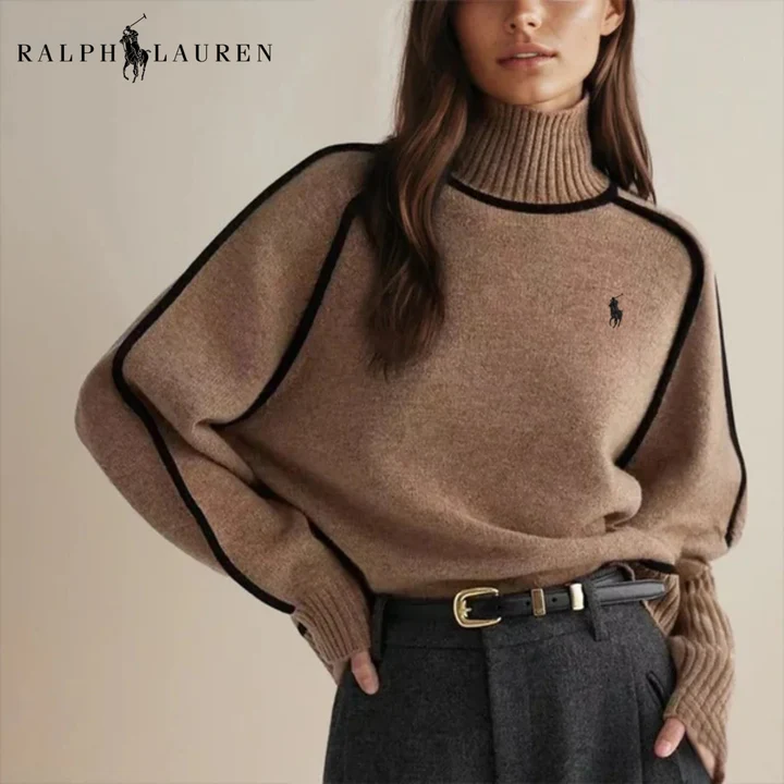 Elegant Contrasting Knit Turtleneck Sweater || Clearance Sale