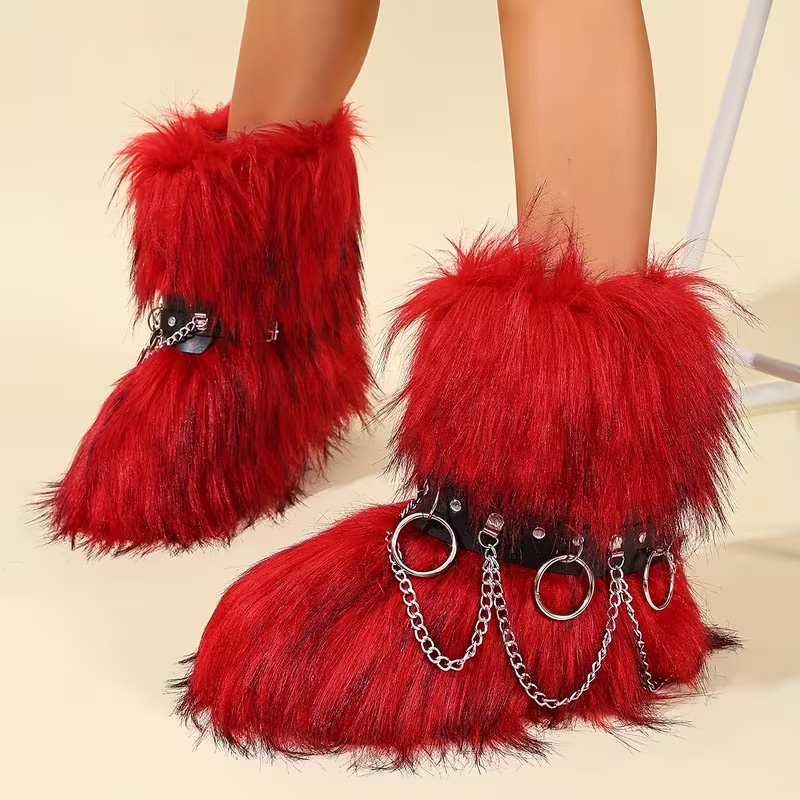 Winter chain-link long-haired snow boots