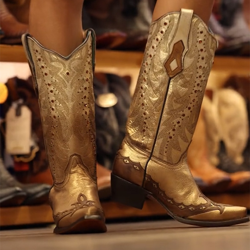 Glossy Carved Cowboy Boots