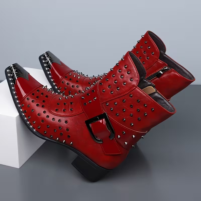 Punk-style pointed ankle boots