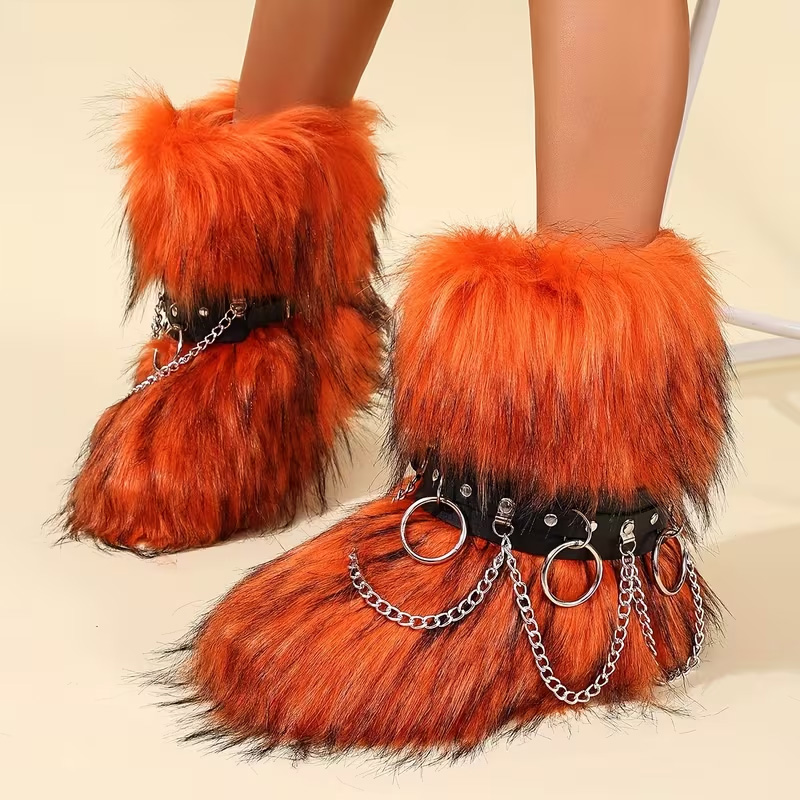 Winter chain-link long-haired snow boots