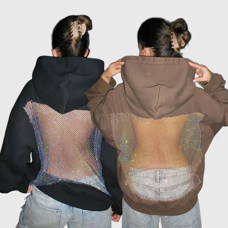 Solid color backless openwork mesh hoodie