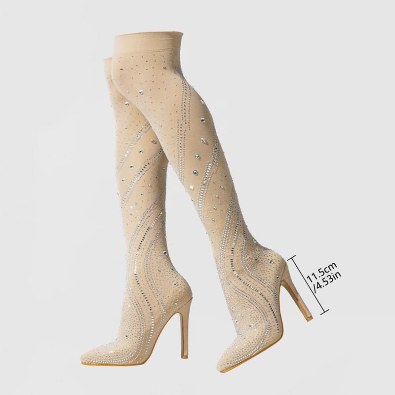 High-heeled rhinestone patterned boots