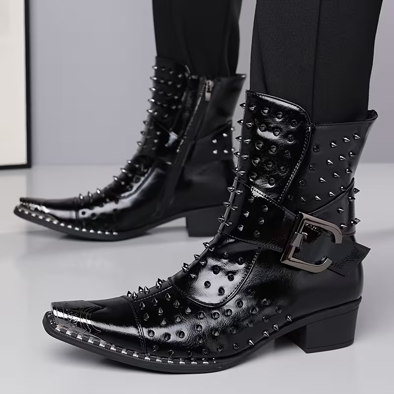 Punk-style pointed ankle boots