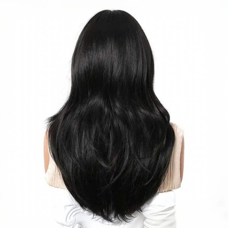 Layered Cut Long Straight Wig With Bangs Glueless Human Hair Wigs