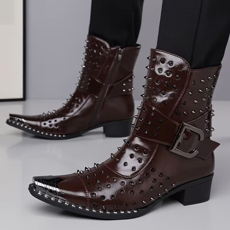 Punk-style pointed ankle boots