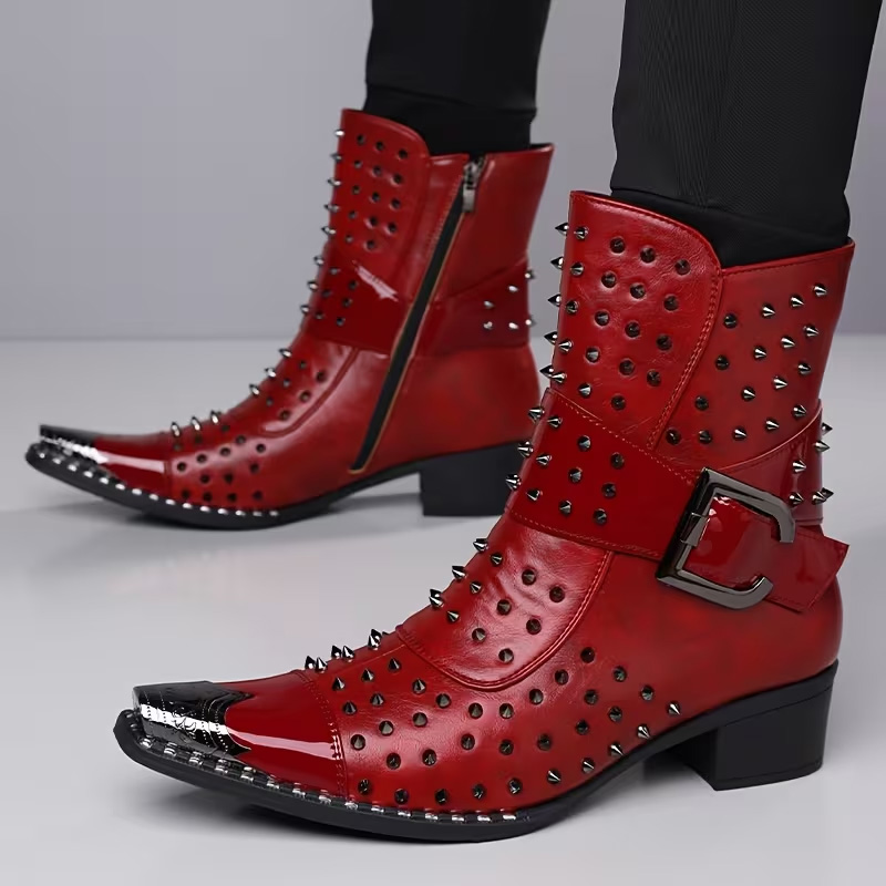Punk-style pointed ankle boots