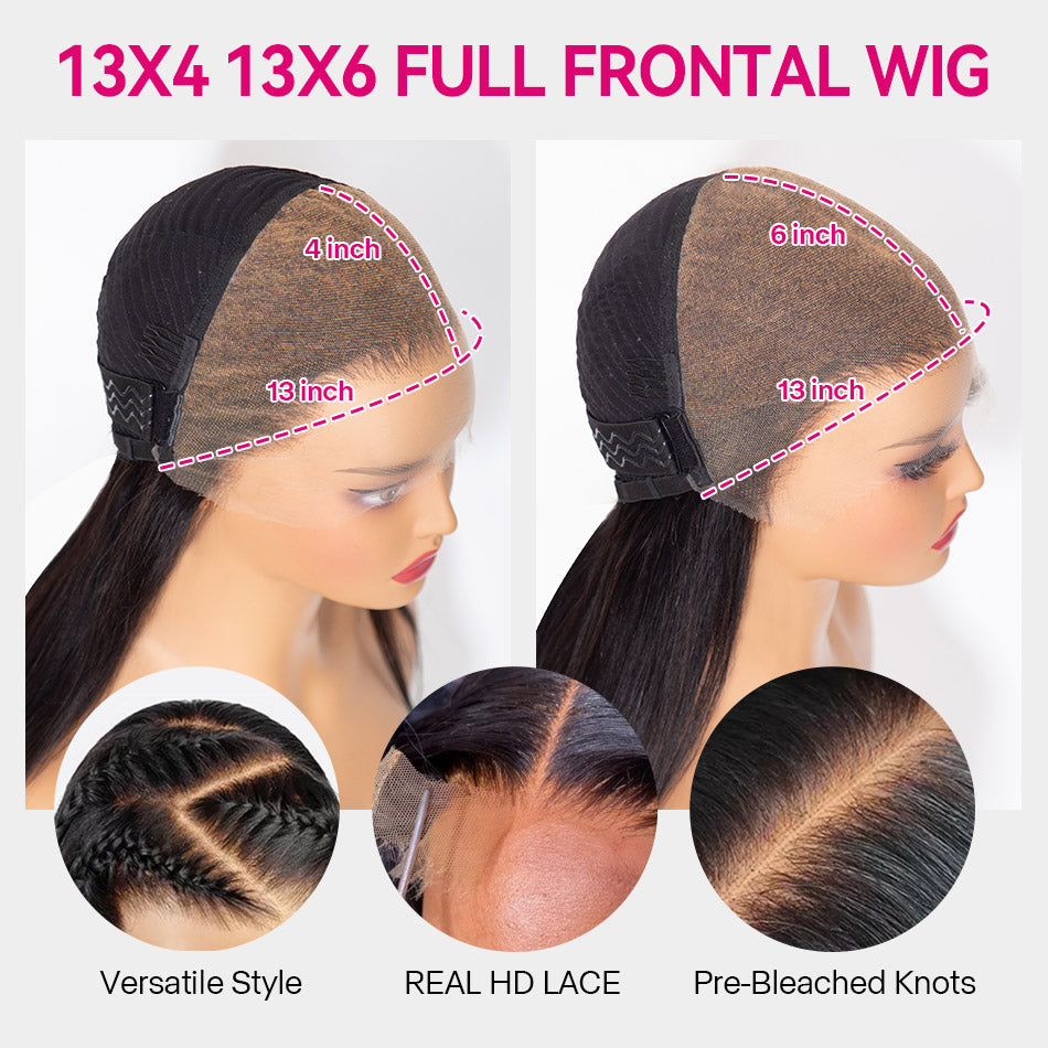 Pre-bleached Knots Glueless Silky Straight Hair 13x4 13x6 Full Frontal Lace Wigs | Real HD Wig
