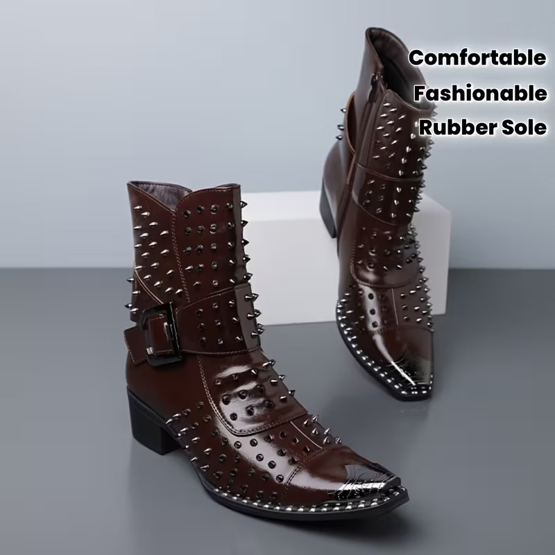 Punk-style pointed ankle boots