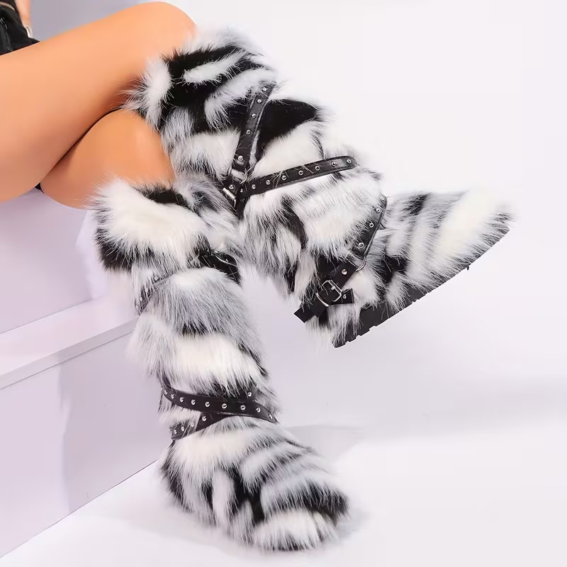 Outdoor long faux fur boots