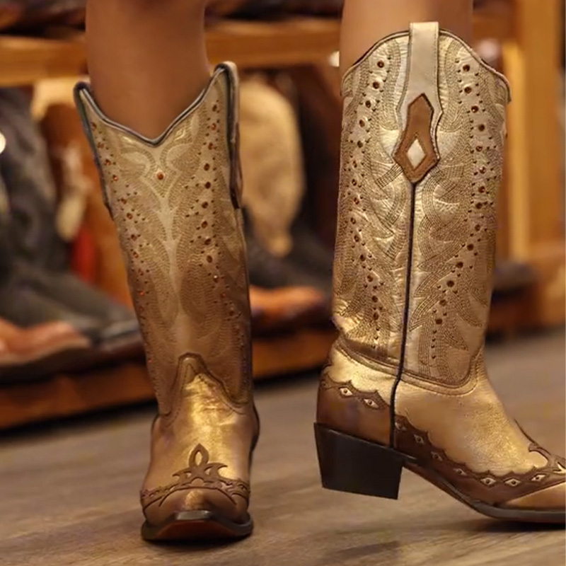 Glossy Carved Cowboy Boots