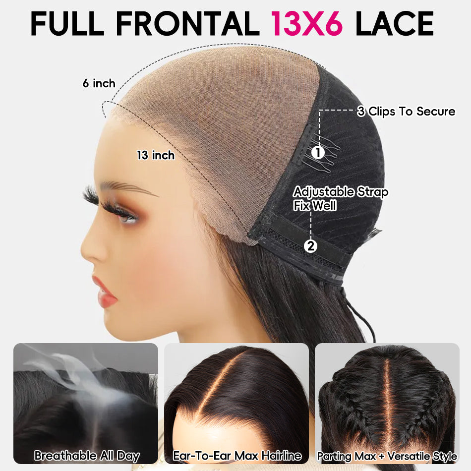 Water Wave 13x6 Parting Max Full Frontal Pull Go Drawstring Glueless HD Lace Wig Pre Bleached Knots