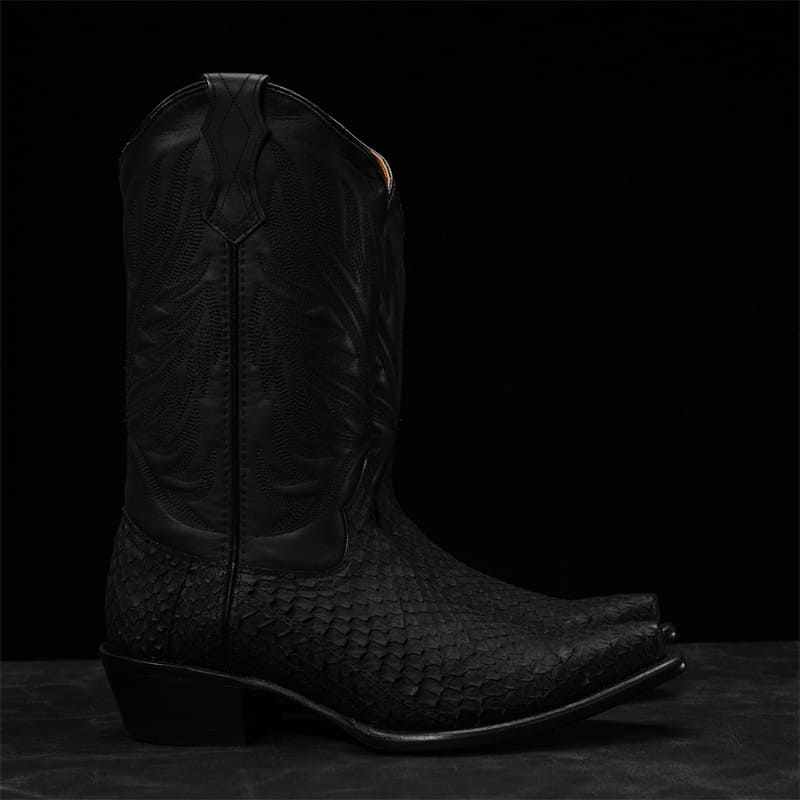 Matte Black Rattlesnake Print Boots