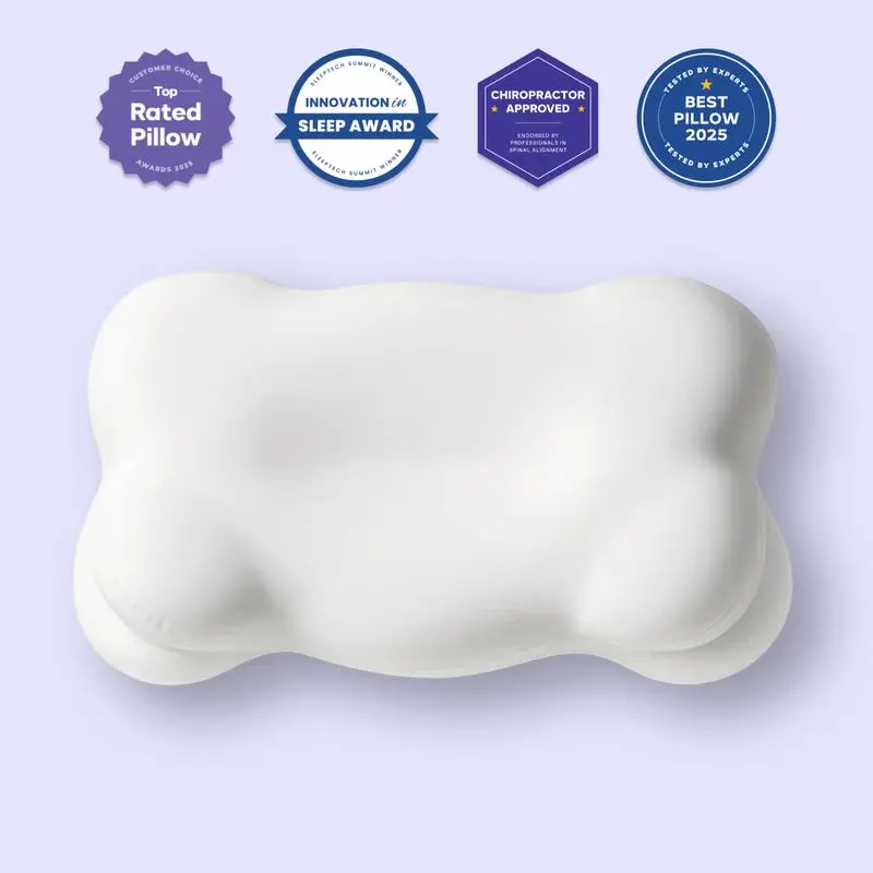 Ergonomic cervical pillow with dual-height design, winner of the 2025 Best Pillow Award.