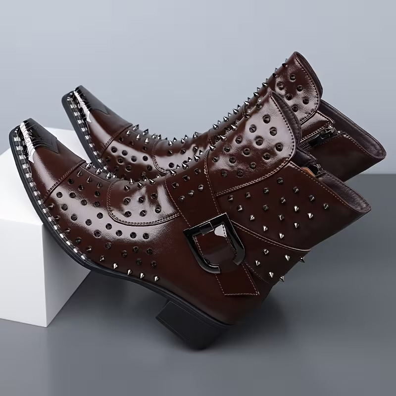 Punk-style pointed ankle boots