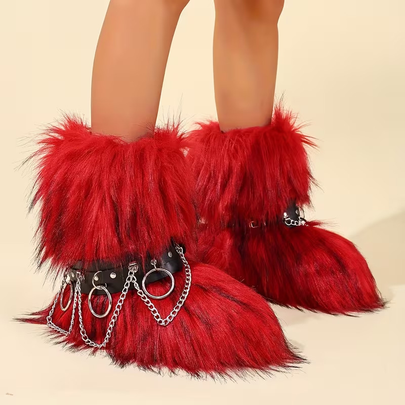 Winter chain-link long-haired snow boots