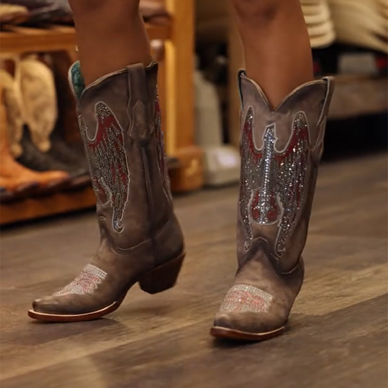 Rhinestone Embroidered Cowboy Boots
