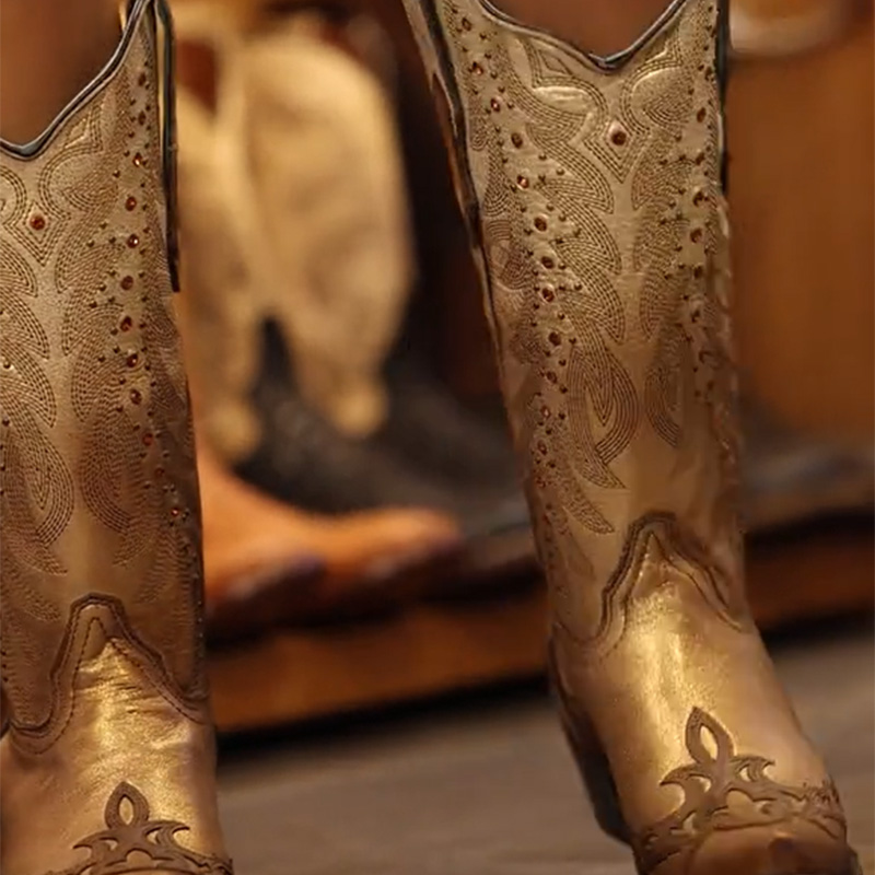 Glossy Carved Cowboy Boots