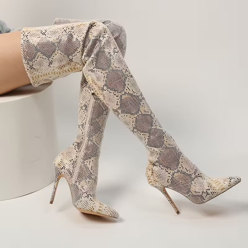 Pointed-toe stiletto over-the-knee boots