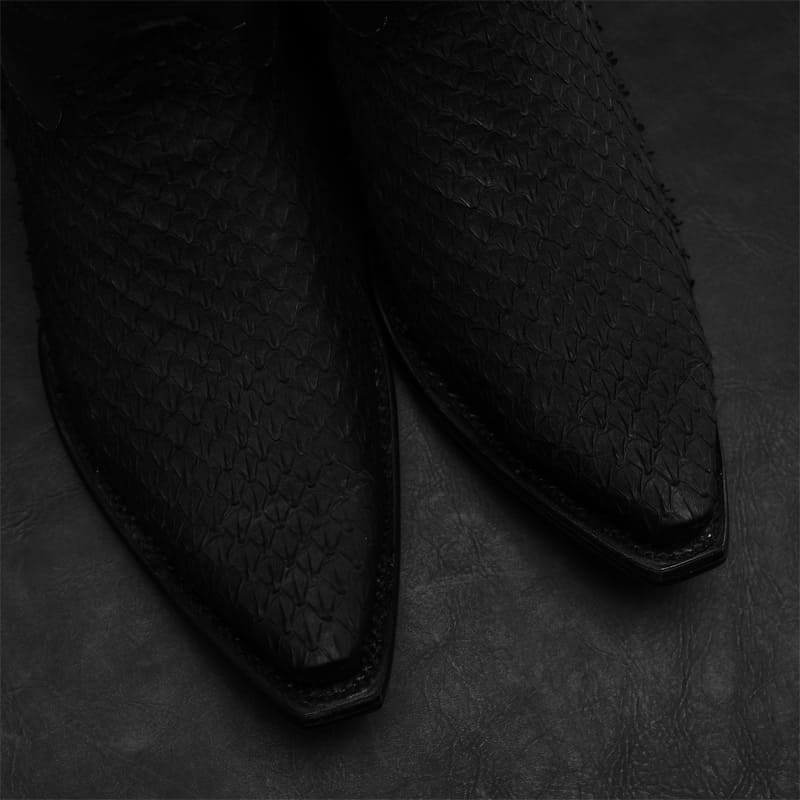 Matte Black Rattlesnake Print Boots