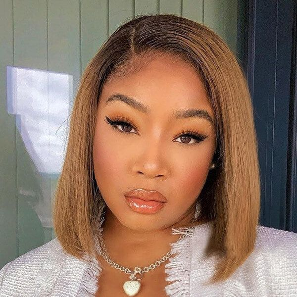 Side Part Honey Blonde Bob Human Hair Lace Front Wigs