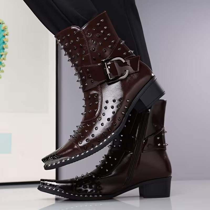 Punk-style pointed ankle boots