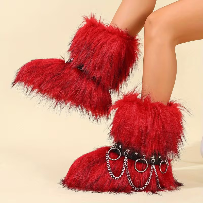 Winter chain-link long-haired snow boots