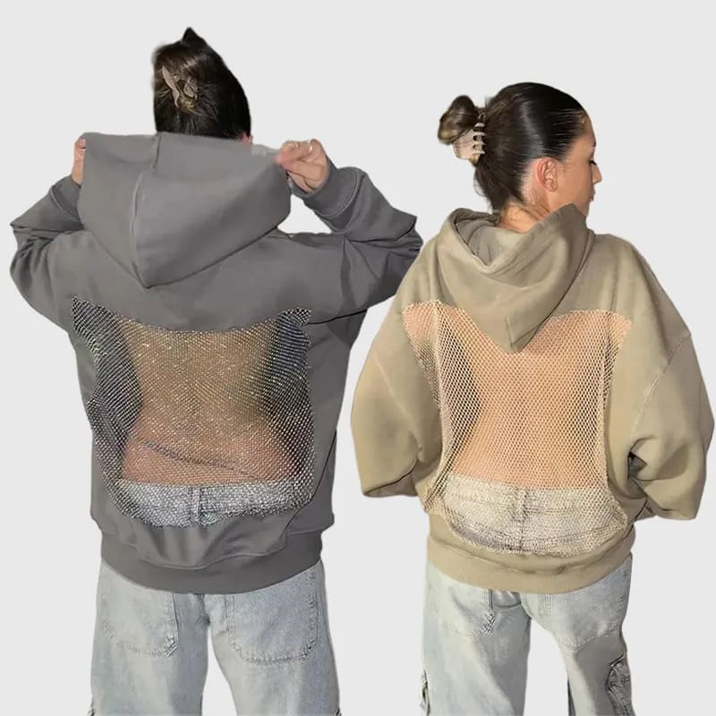 Solid color backless openwork mesh hoodie
