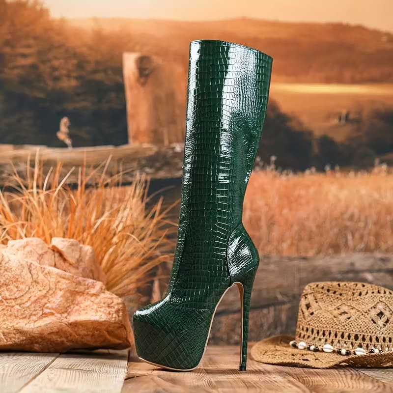 Comfortable Crocodile-Patterned Boots