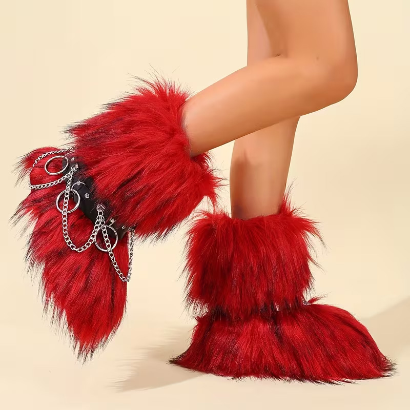 Winter chain-link long-haired snow boots