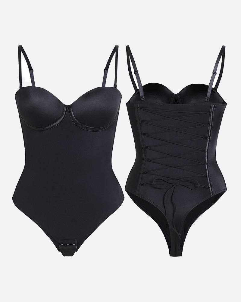 Back Lace-up Bodysuit Thong Seamless Shapewear