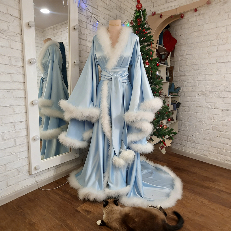 Luxurious satin fur robe