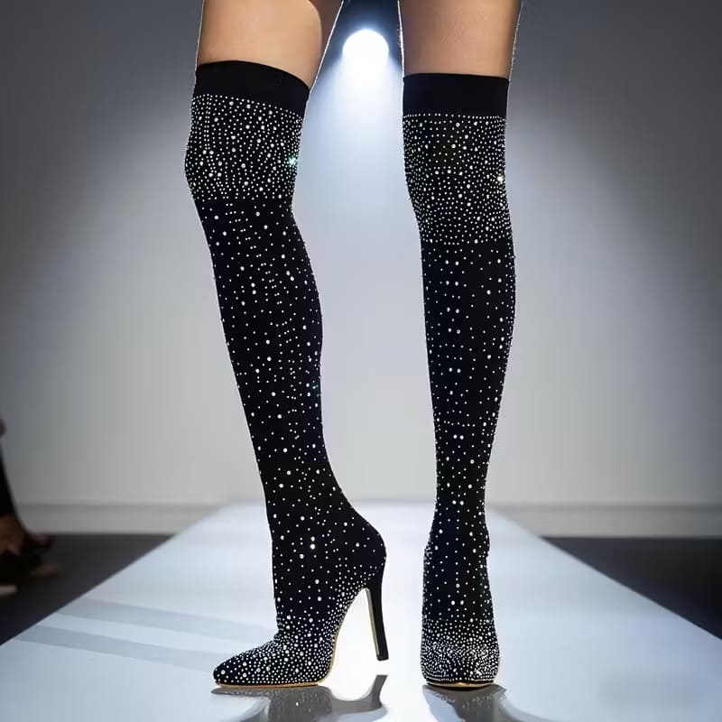Stretch mesh over-the-knee boots
