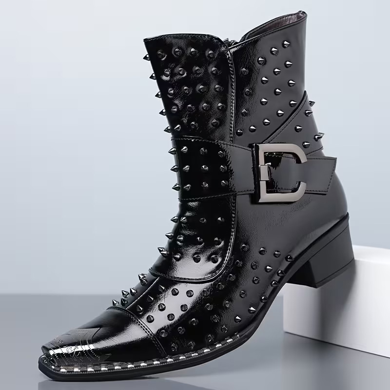Punk-style pointed ankle boots